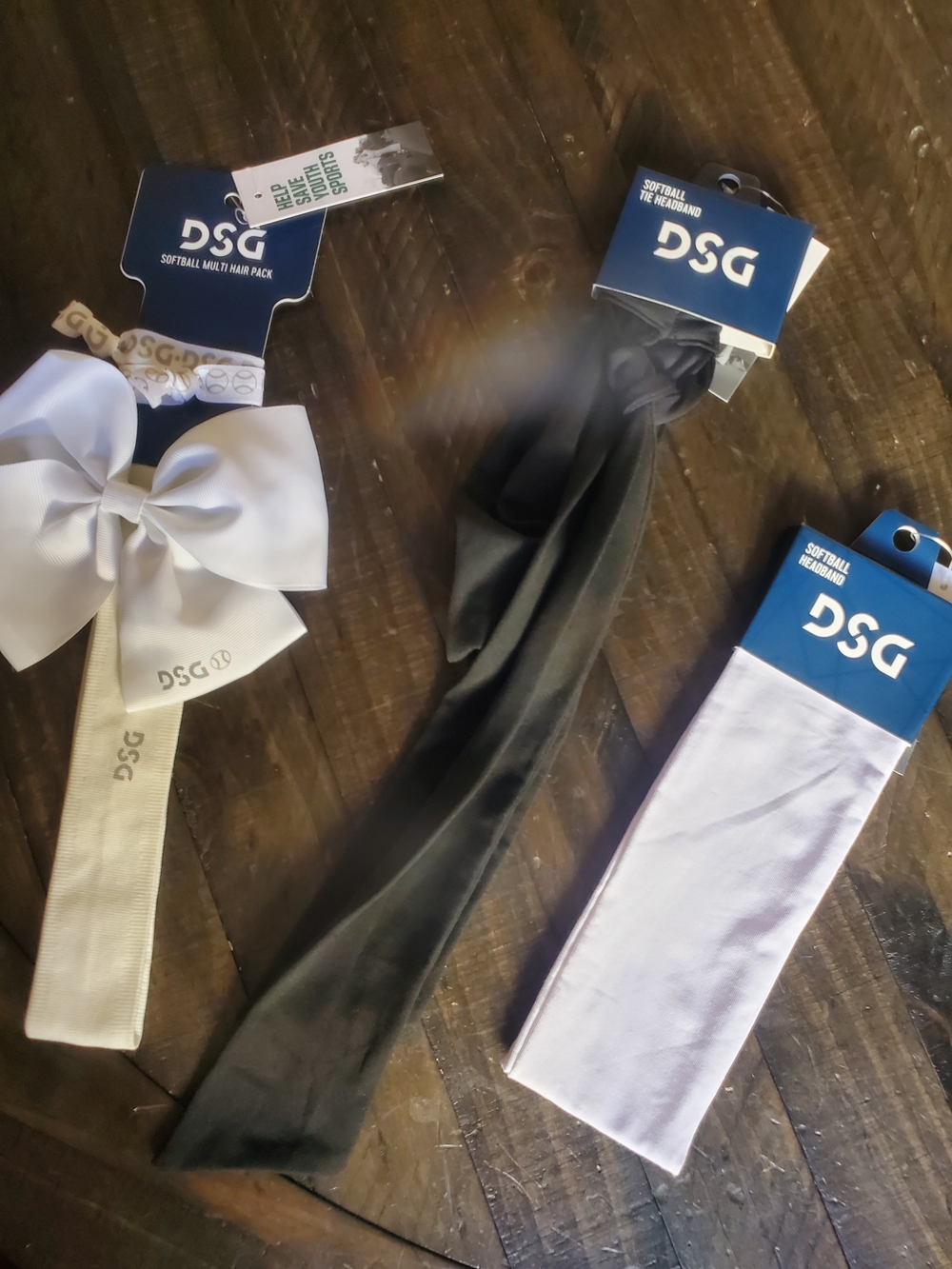 DSG Girls Softball Hair Pack - White Bow, Black Headband, White Headband
